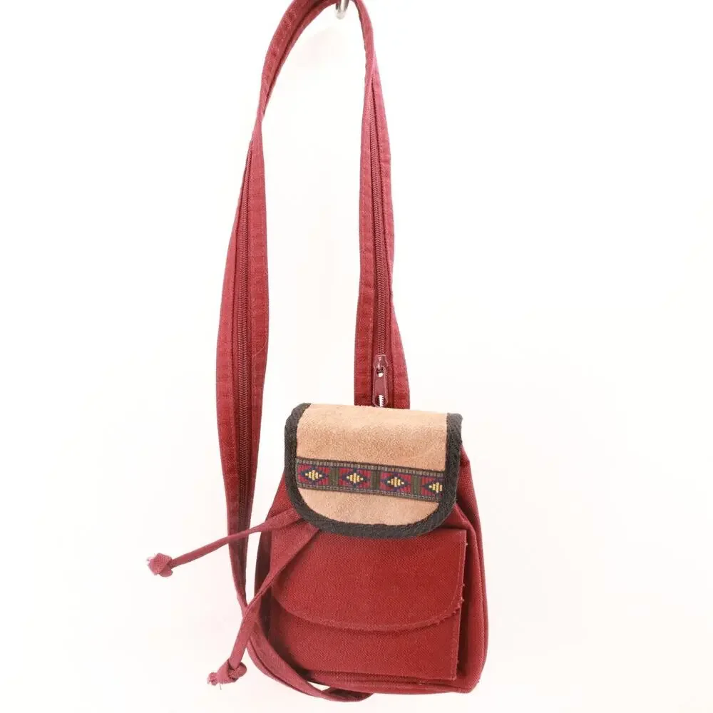 Vtg Roger Gimbel Sling Pack Backpack Handbag S Rust Canvas Suede Organizer Bag